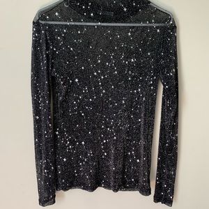 Starry Night Mesh Black Top Long Sleeve